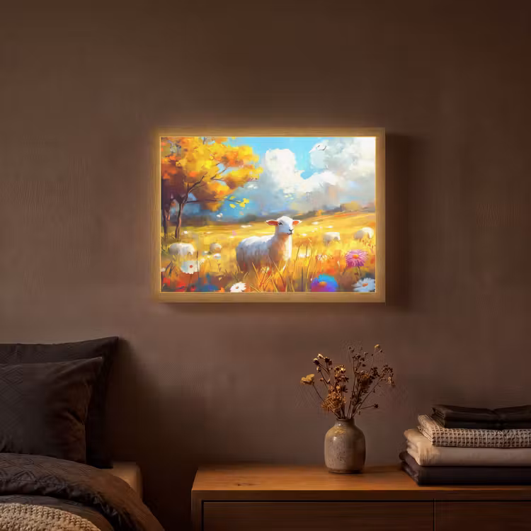 Lightbox - Wandlamp - Schaap - Weide - Bloemen — 3