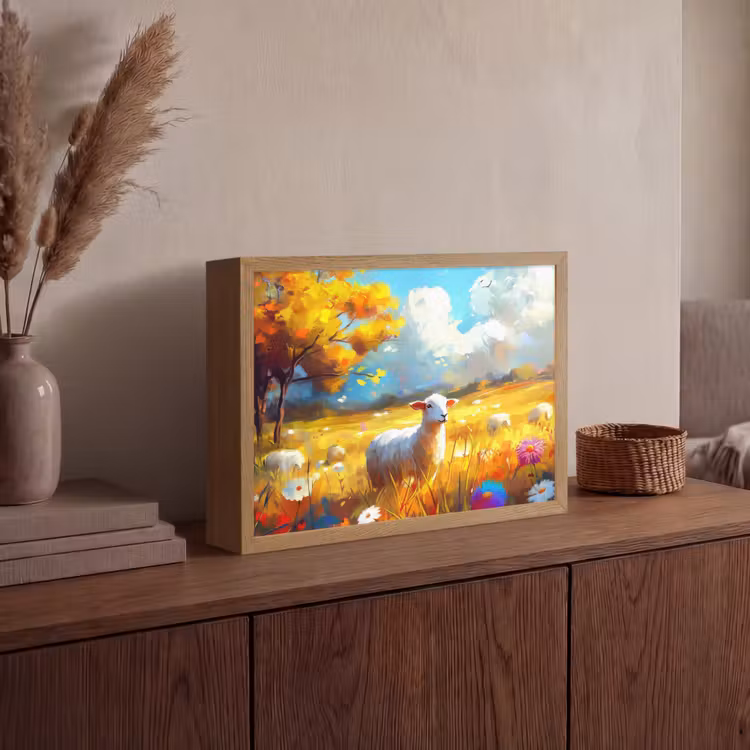 Lightbox - Wandlamp - Schaap - Weide - Bloemen — 4
