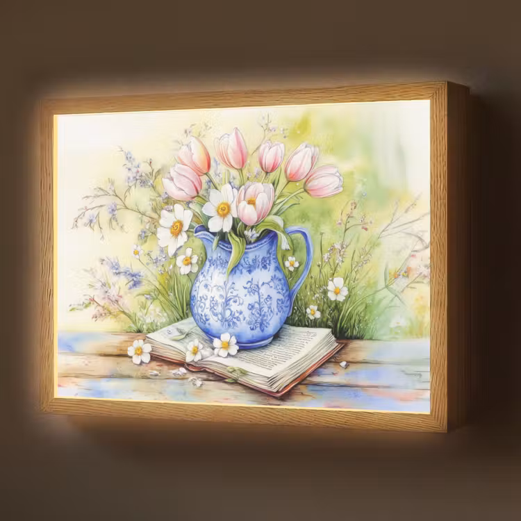 Lightbox - Wandlamp - Vaas - Delftsblauw - Madeliefjes — 1