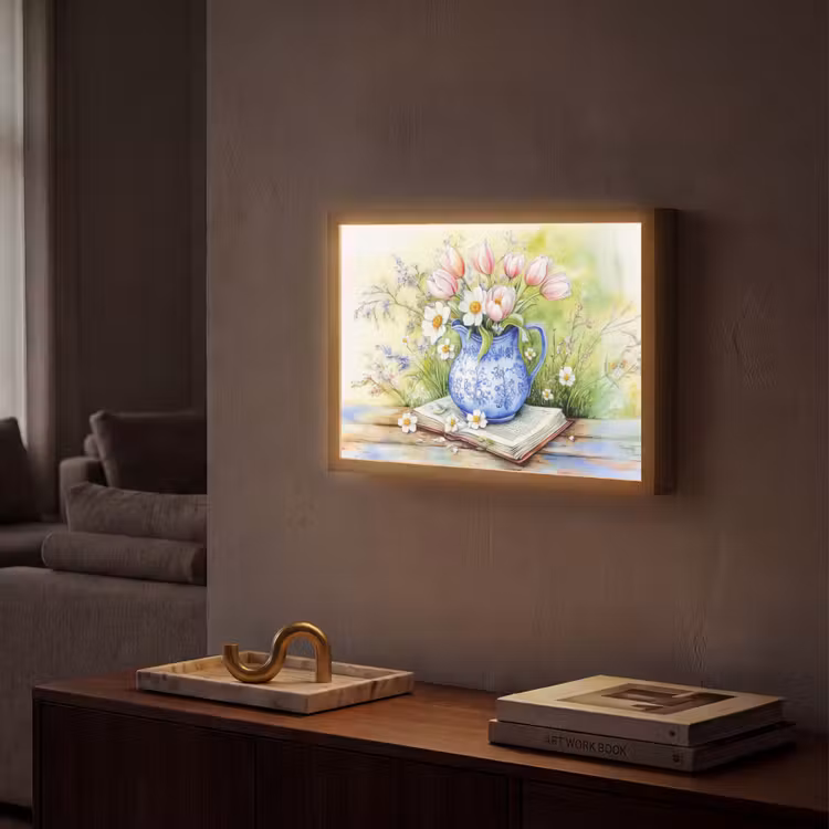 Lightbox - Wandlamp - Vaas - Delftsblauw - Madeliefjes — 2
