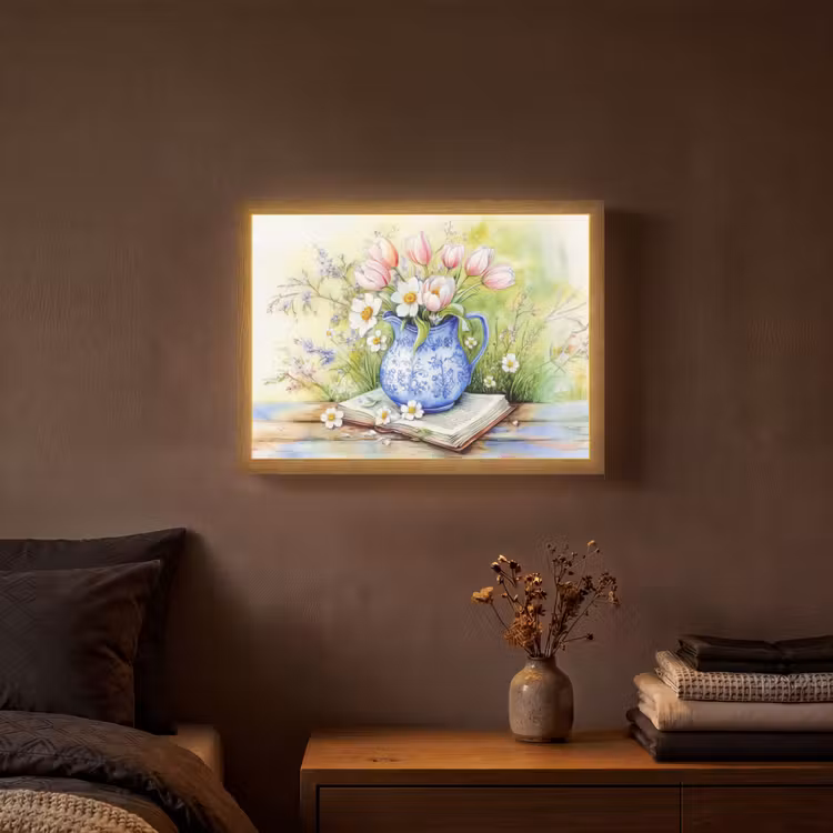 Lightbox - Wandlamp - Vaas - Delftsblauw - Madeliefjes — 3