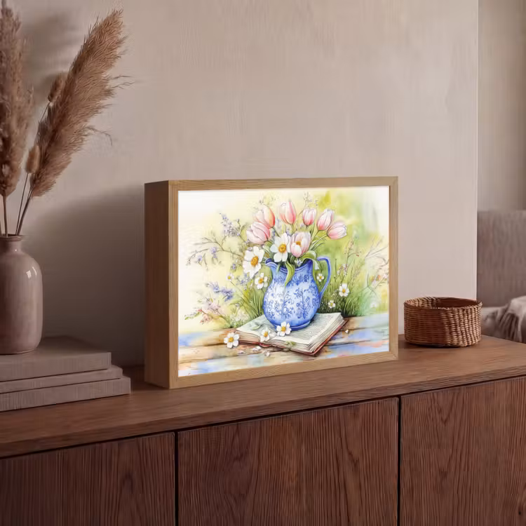 Lightbox - Wandlamp - Vaas - Delftsblauw - Madeliefjes — 4