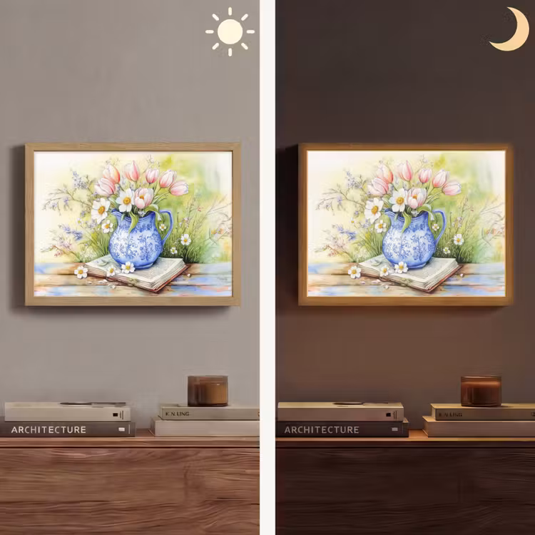 Lightbox - Wandlamp - Vaas - Delftsblauw - Madeliefjes — 6