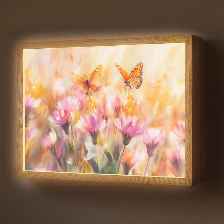 Lightbox - Wandlamp - Vlinders - Oranje - Bloemen — 1