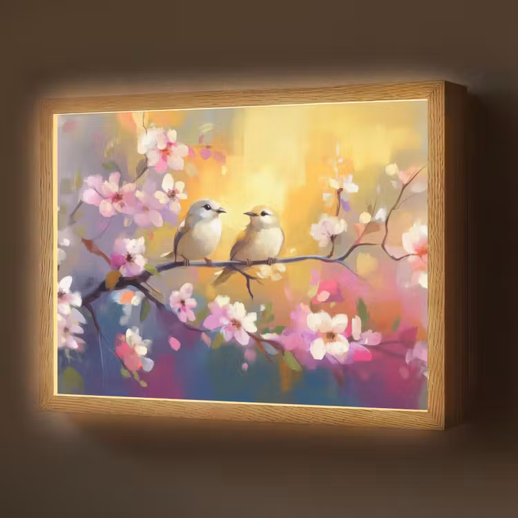 Lightbox - Wandlamp - Vogels - Bloemen - Roze — 1