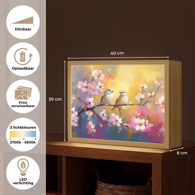 Lightbox - Wandlamp - Vogels - Bloemen - Roze — 10