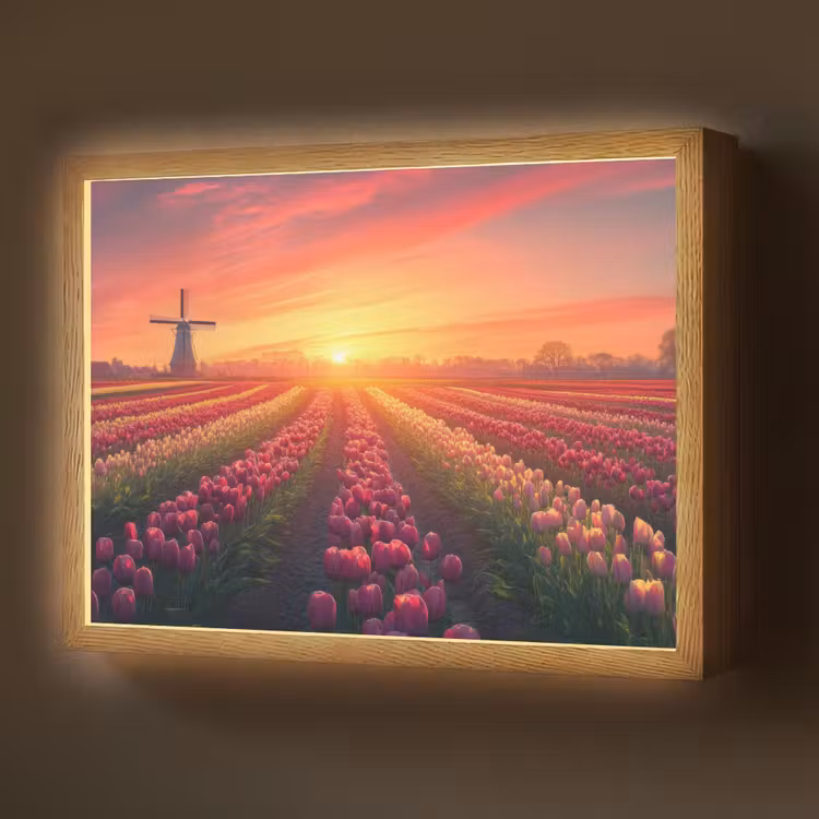 Lightbox - Wandlamp - Windmolen - Zonsondergang - Landschap — 1