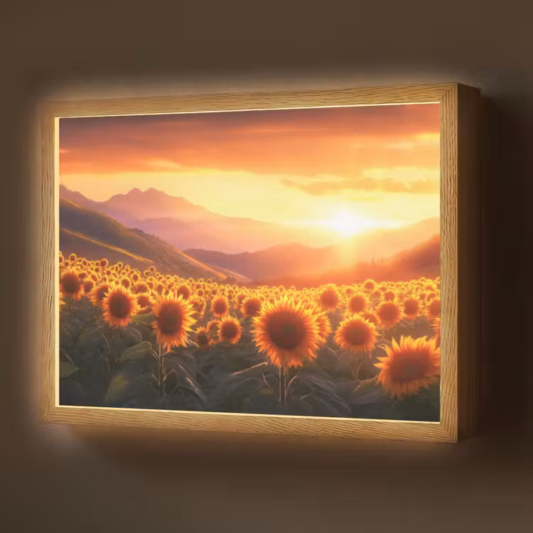 Lightbox - Wandlamp - Zonnebloemen - Zonsondergang - Landschap — 1