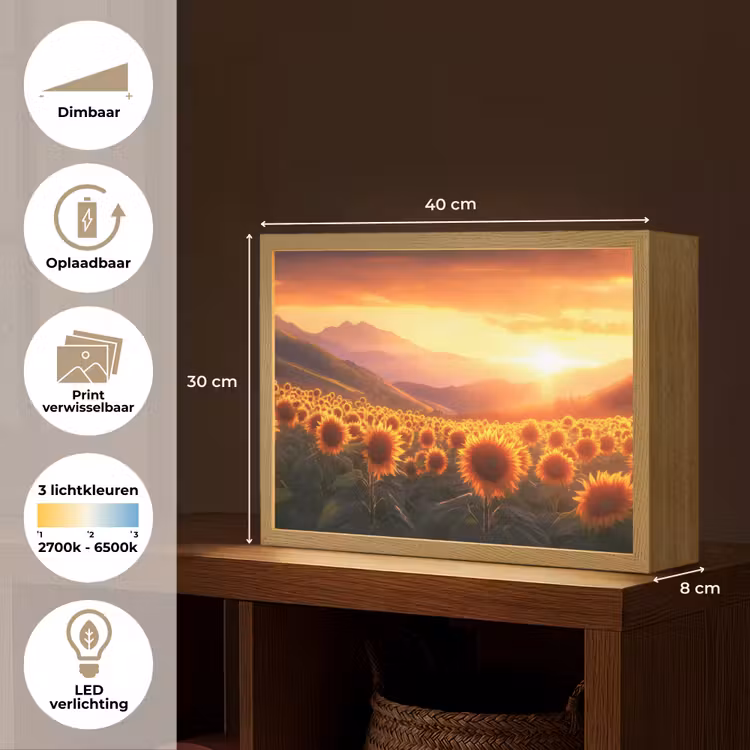 Lightbox - Wandlamp - Zonnebloemen - Zonsondergang - Landschap — 10