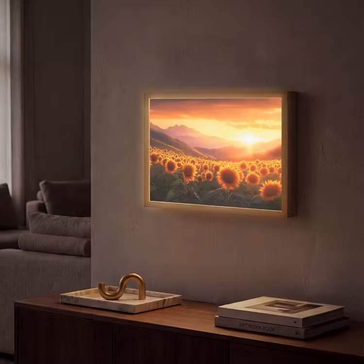 Lightbox - Wandlamp - Zonnebloemen - Zonsondergang - Landschap — 2