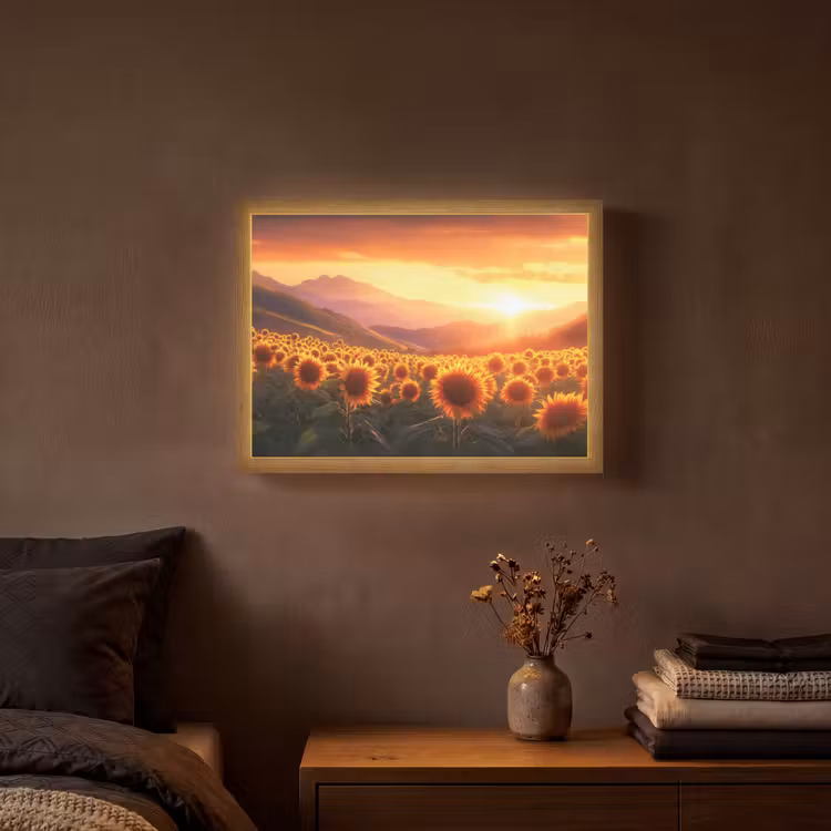 Lightbox - Wandlamp - Zonnebloemen - Zonsondergang - Landschap — 3