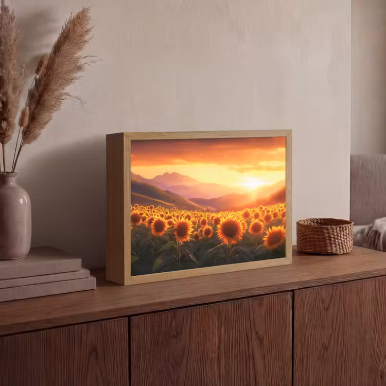 Lightbox - Wandlamp - Zonnebloemen - Zonsondergang - Landschap — 4