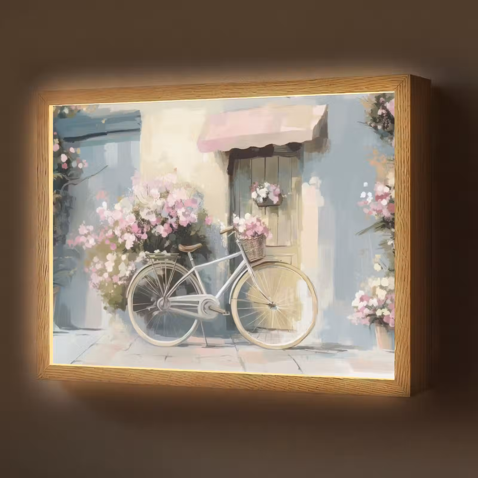 Lightbox - Wandlamp - Fiets - Pastelkleuren - Bloemen — 1