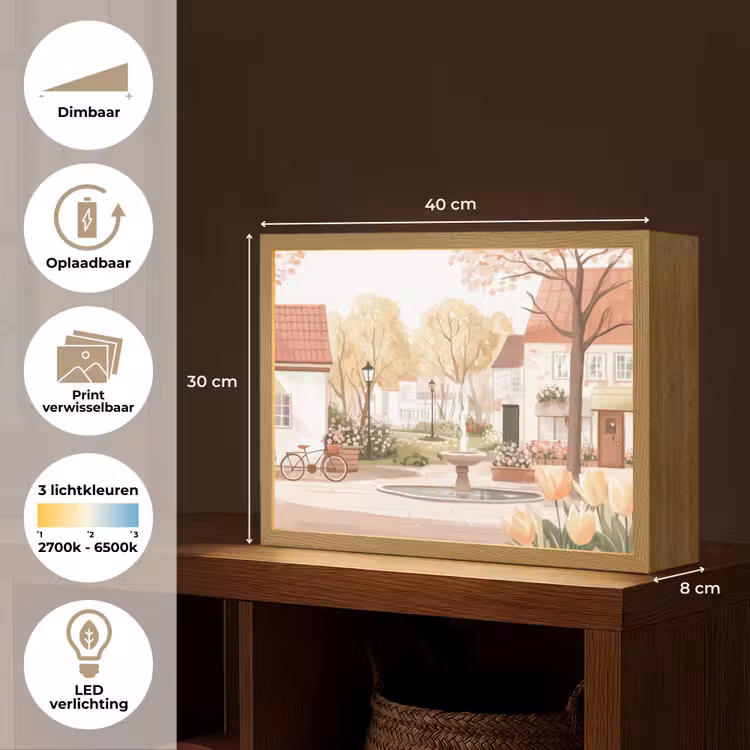 Lightbox - Wandlamp - Dorpsplein - Fontein - Tulpen — 10