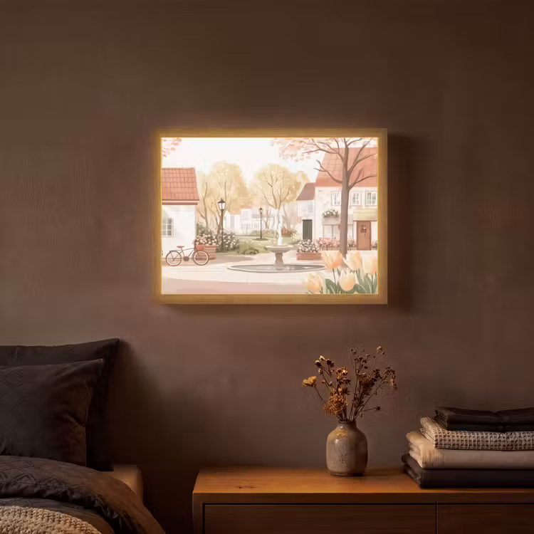 Lightbox - Wandlamp - Dorpsplein - Fontein - Tulpen — 3