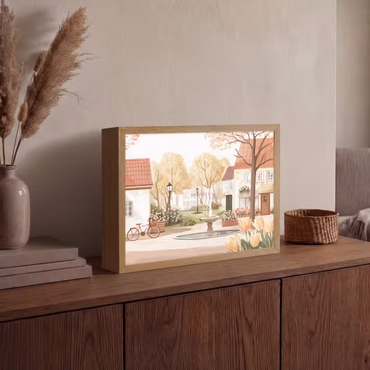 Lightbox - Wandlamp - Dorpsplein - Fontein - Tulpen — 4