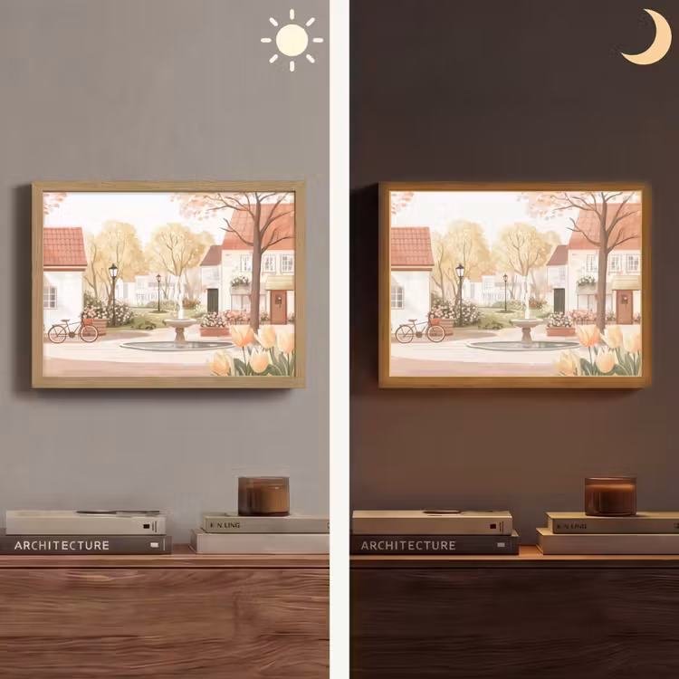 Lightbox - Wandlamp - Dorpsplein - Fontein - Tulpen — 6