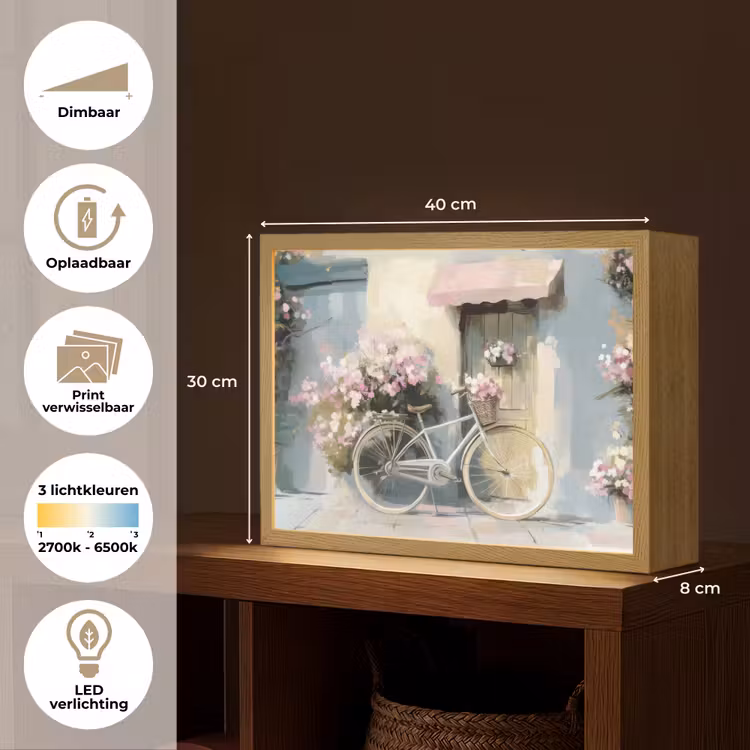 Lightbox - Wandlamp - Fiets - Pastelkleuren - Bloemen — 10