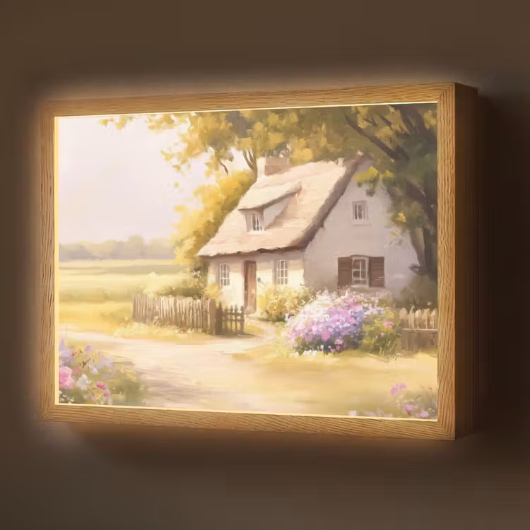 Lightbox - Wandlamp - Huisje - Hout - Bloemen — 1