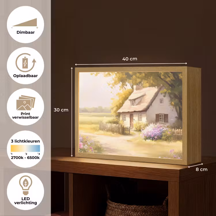 Lightbox - Wandlamp - Huisje - Hout - Bloemen — 10