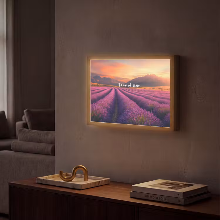 Lightbox - Wandlamp - Lavendelveld - Quote - Zonsondergang — 2
