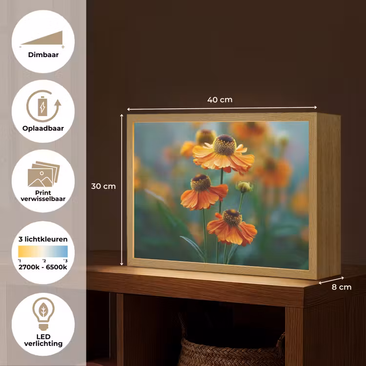 Lightbox - Wandlamp - Oranje bloemen - Levendig - Wazige achtergrond — 10