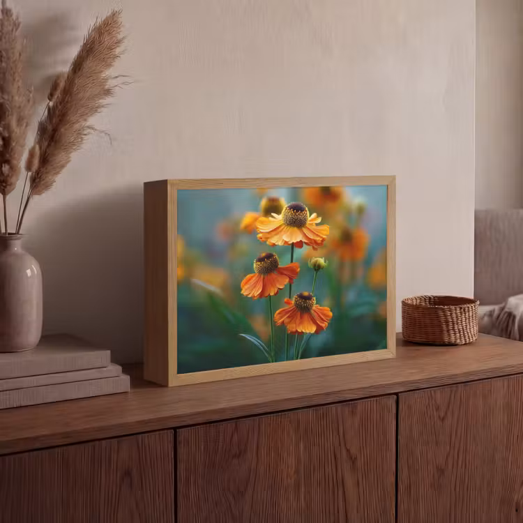 Lightbox - Wandlamp - Oranje bloemen - Levendig - Wazige achtergrond — 4