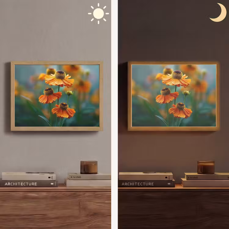 Lightbox - Wandlamp - Oranje bloemen - Levendig - Wazige achtergrond — 6