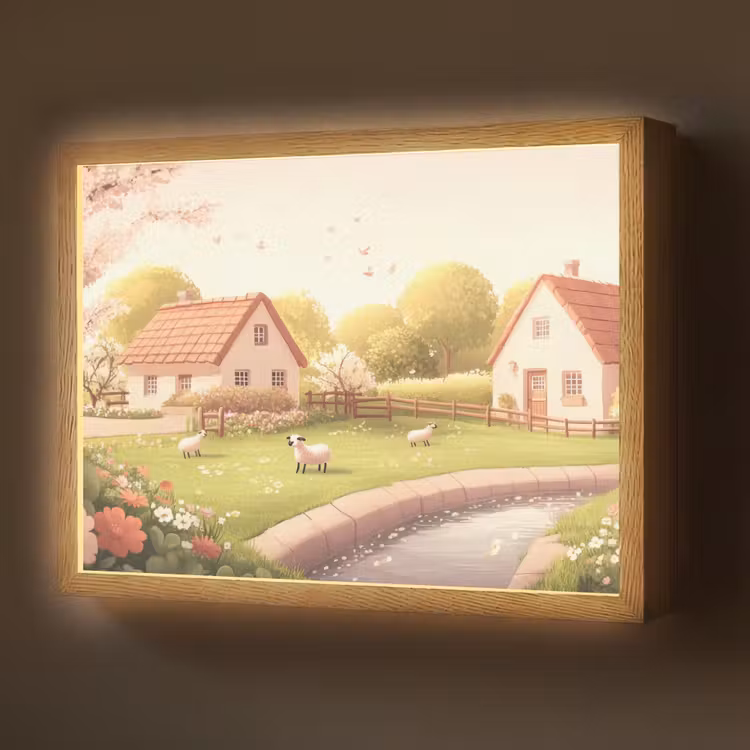 Lightbox - Wandlamp - Schapen - Huisje - Platteland — 1