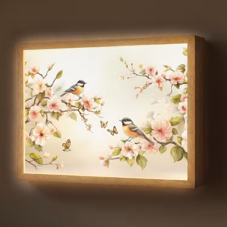 Lightbox - Wandlamp - Takken - Bloemen - Vogeltjes - Roze — 1