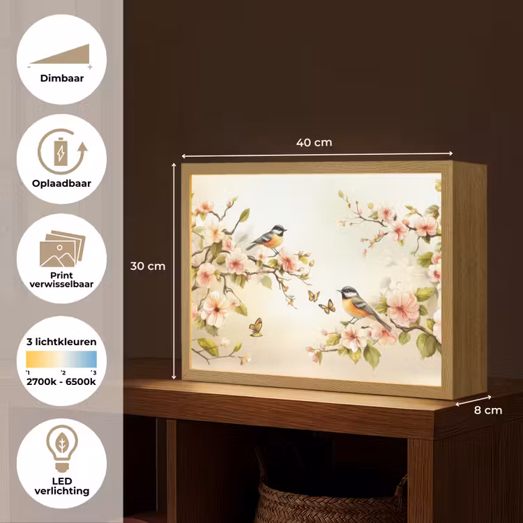 Lightbox - Wandlamp - Takken - Bloemen - Vogeltjes - Roze — 10