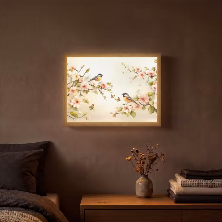 Lightbox - Wandlamp - Takken - Bloemen - Vogeltjes - Roze — 3