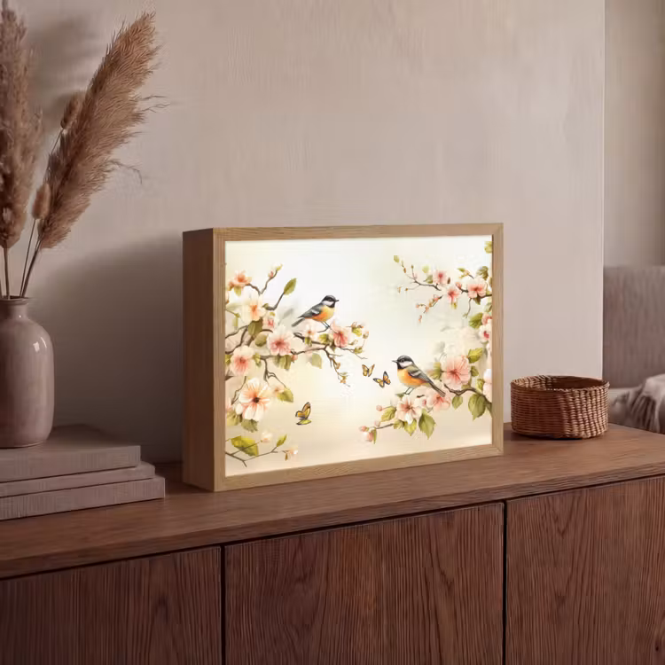 Lightbox - Wandlamp - Takken - Bloemen - Vogeltjes - Roze — 4