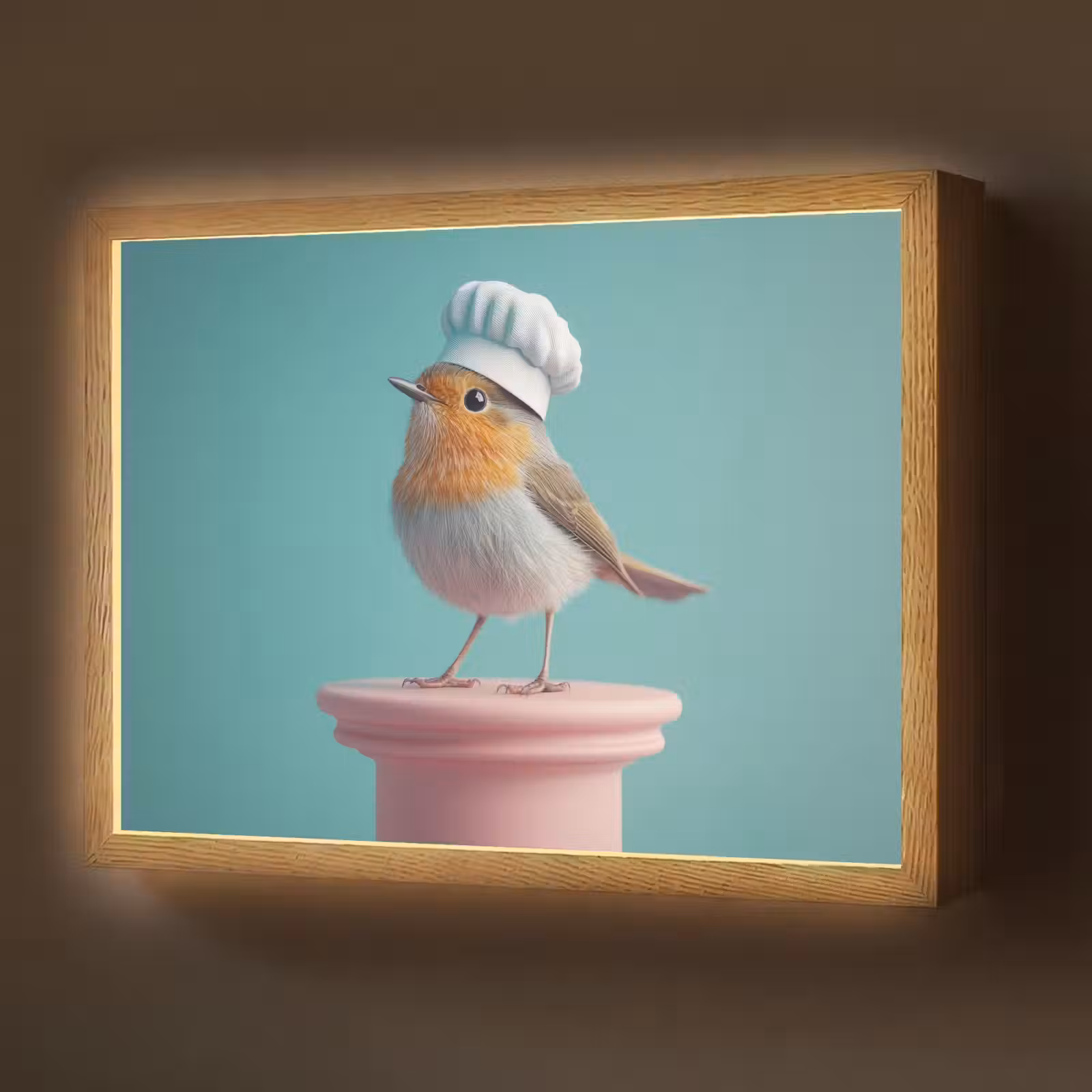 Lightbox - Wandlamp - Roodborstje - Vogel - Koksmuts - Sokkel — 1