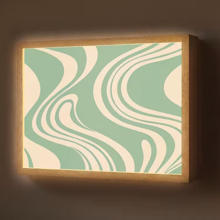 Lightbox - Wandlamp - Golvende lijnen - Mintgroen - Dansende vormen — 1
