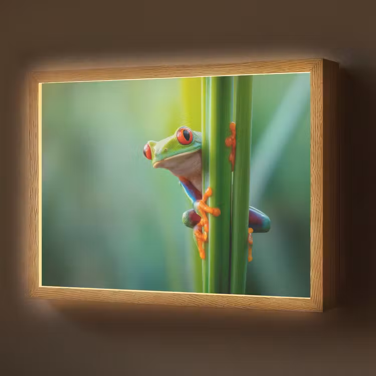 Lightbox - Wandlamp - Groene kikker - Nieuwsgierig - Gras — 1