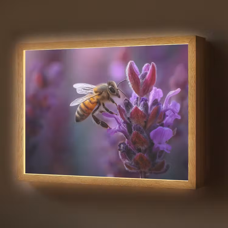Lightbox - Wandlamp - Honingbij - Paarse bloemen - Details — 1