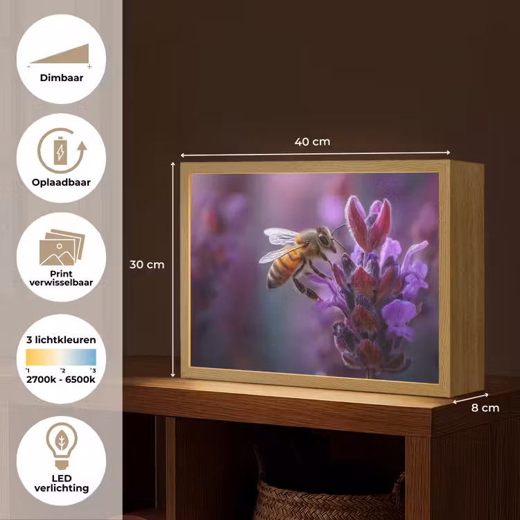 Lightbox - Wandlamp - Honingbij - Paarse bloemen - Details — 10