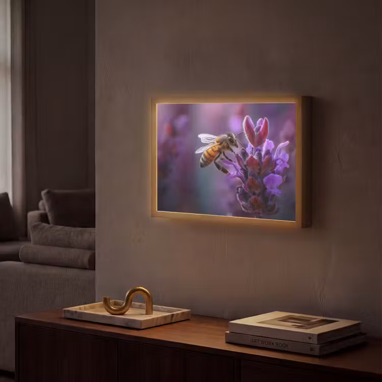 Lightbox - Wandlamp - Honingbij - Paarse bloemen - Details — 2