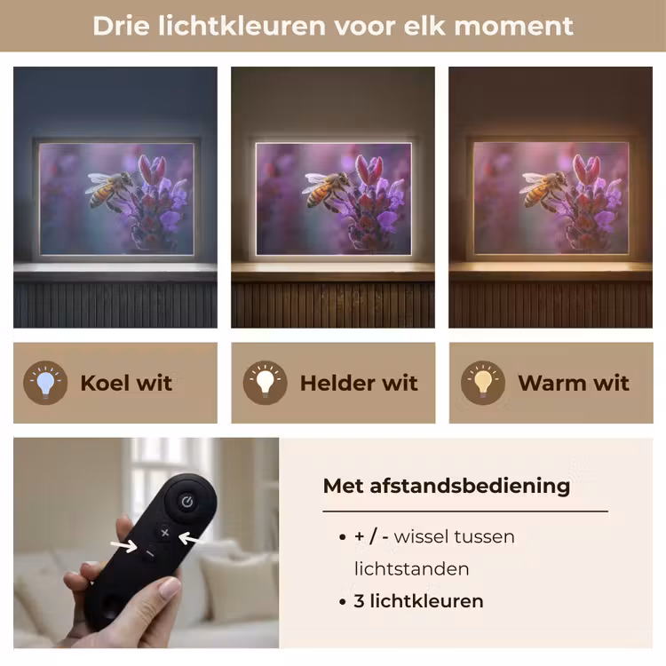 Lightbox - Wandlamp - Honingbij - Paarse bloemen - Details — 8