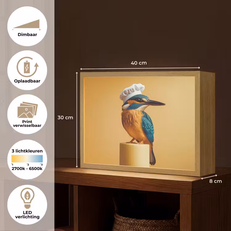 Lightbox - Wandlamp - Ijsvogel - Pilaar - Koksmuts - Vogel — 10
