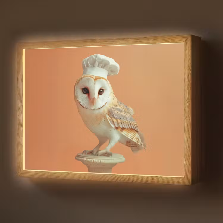 Lightbox - Wandlamp - Kerkuil - Koksmuts - Oranje - Vogel — 1