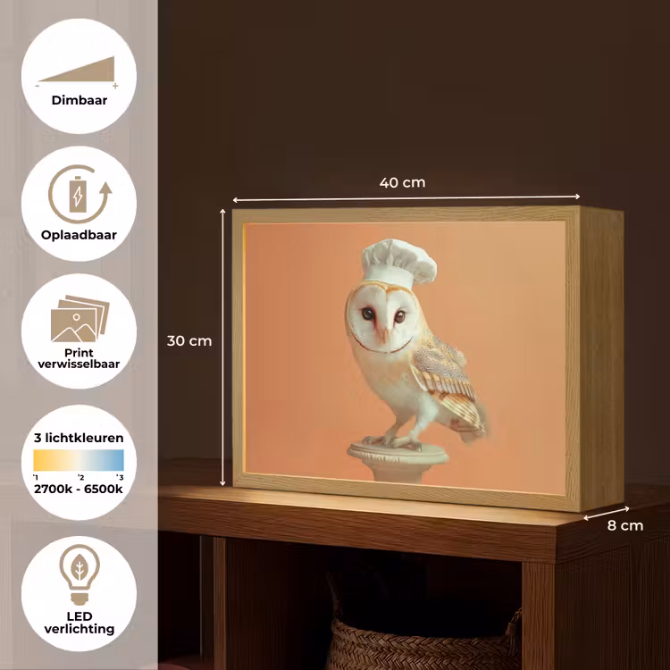 Lightbox - Wandlamp - Kerkuil - Koksmuts - Oranje - Vogel — 10
