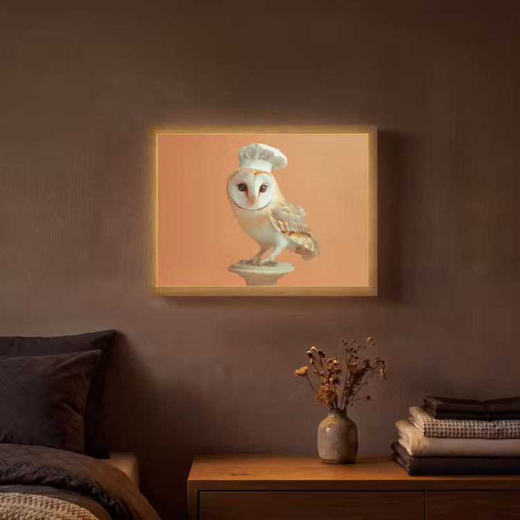 Lightbox - Wandlamp - Kerkuil - Koksmuts - Oranje - Vogel — 3