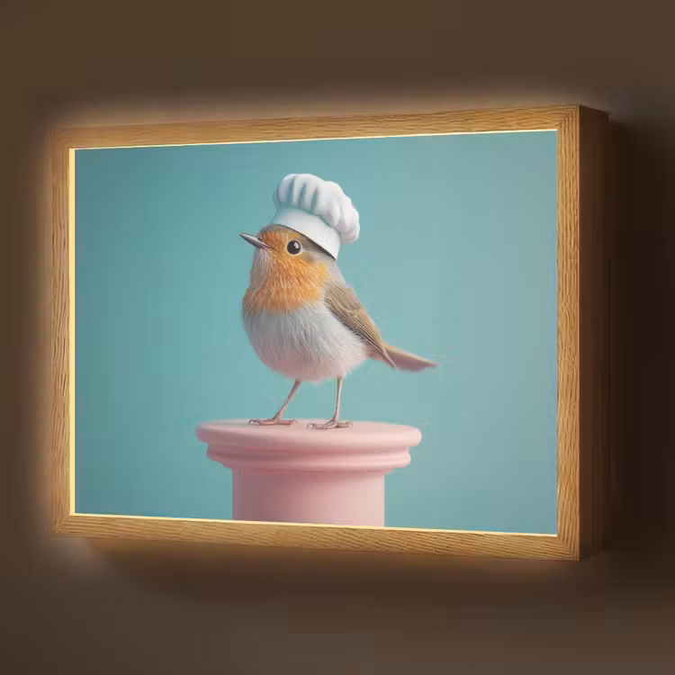 Lightbox - Wandlamp - Roodborstje - Vogel - Koksmuts - Sokkel — 1