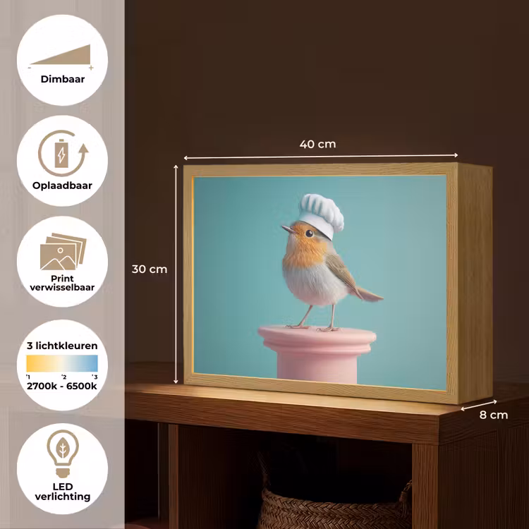 Lightbox - Wandlamp - Roodborstje - Vogel - Koksmuts - Sokkel — 10