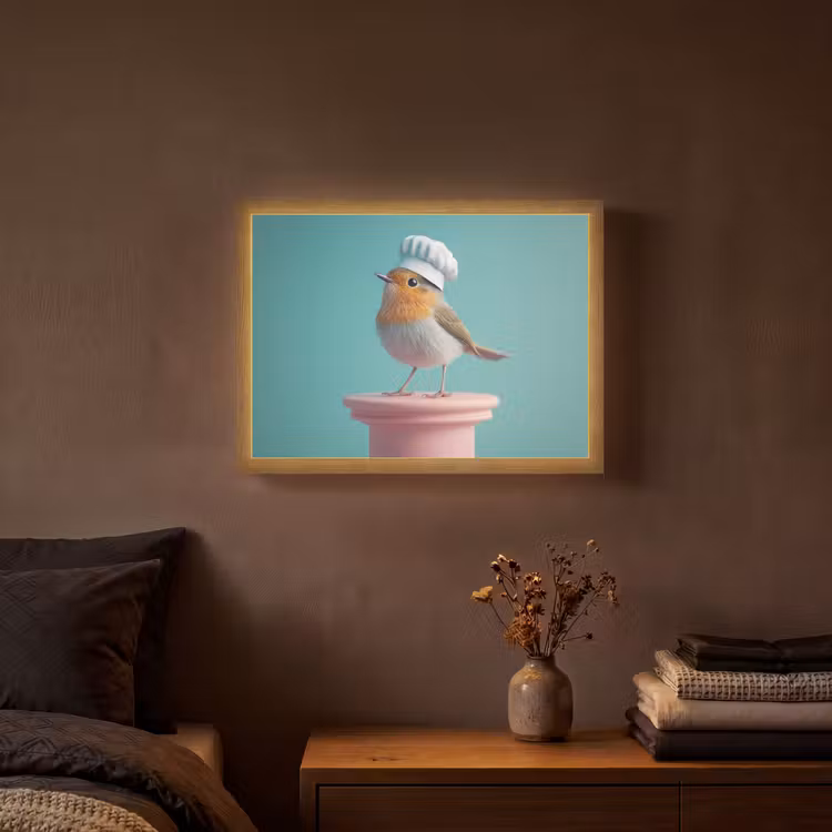 Lightbox - Wandlamp - Roodborstje - Vogel - Koksmuts - Sokkel — 3