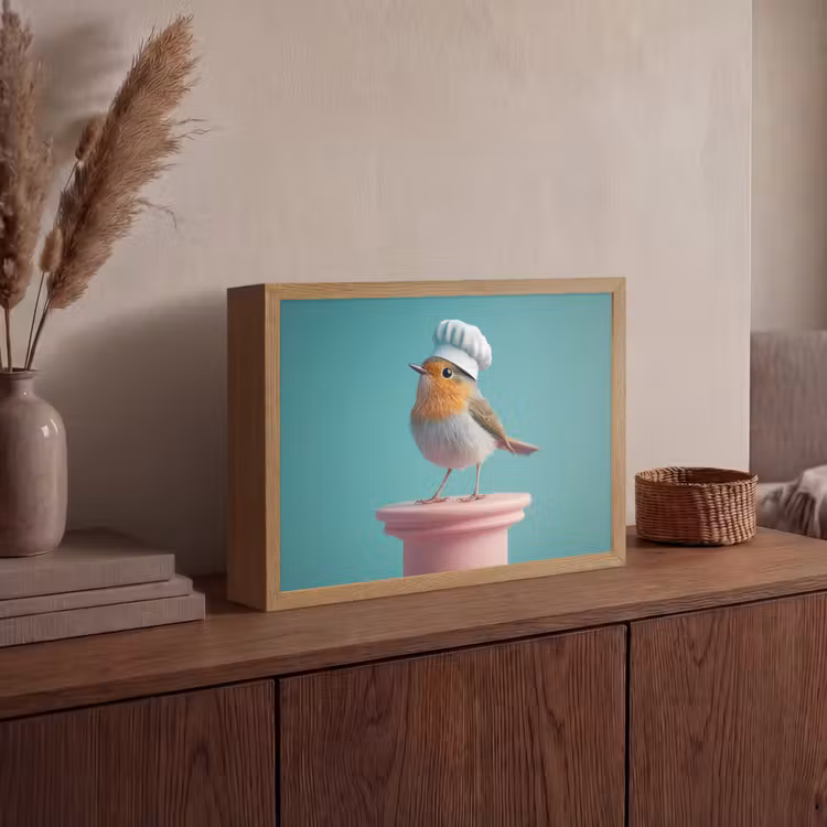 Lightbox - Wandlamp - Roodborstje - Vogel - Koksmuts - Sokkel — 4