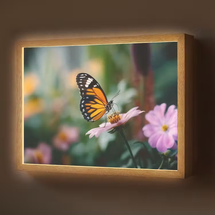 Lightbox - Wandlamp - Roze bloemen - Vlinder - Zachte focus — 1