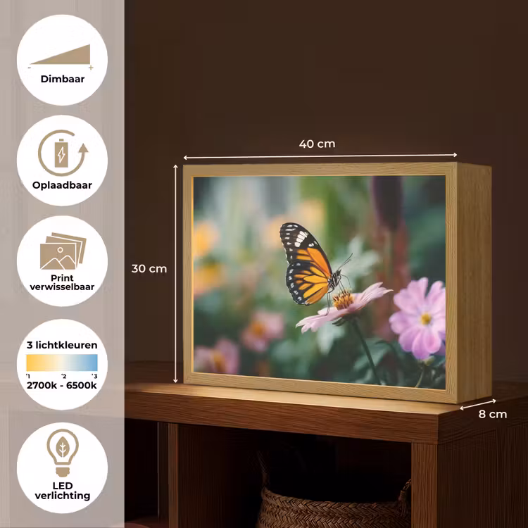 Lightbox - Wandlamp - Roze bloemen - Vlinder - Zachte focus — 10